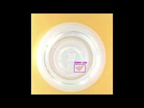 Glass vial seen from above with a particle of debris detected at 0.86 confidence